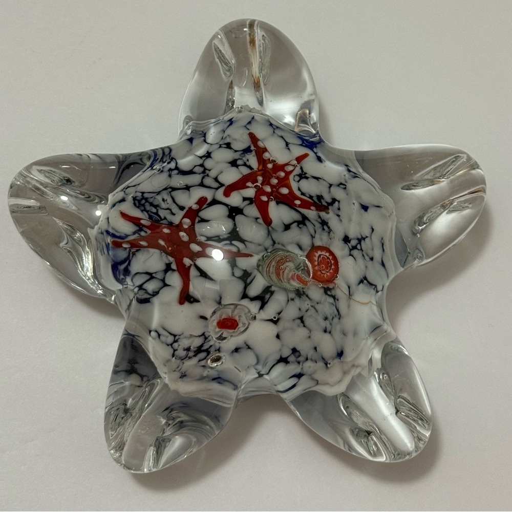 Unbranded Starfish Millefiore Murano Style Glass Art Paperweight Red Blue White